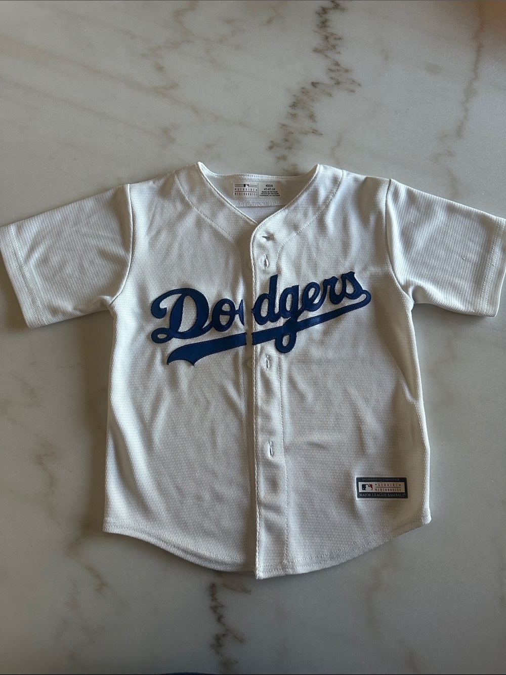MLB Dodgers Kids White & Blue Baseball Jersey